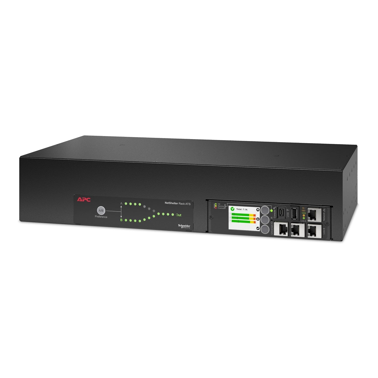 AP4424A - APC Netshelter Rack Automatic Transfer Switch, 2U, 32A, 230V, 2 IEC 309 IN, 16 C13, 2 C19 OUT, 50/60 Hz