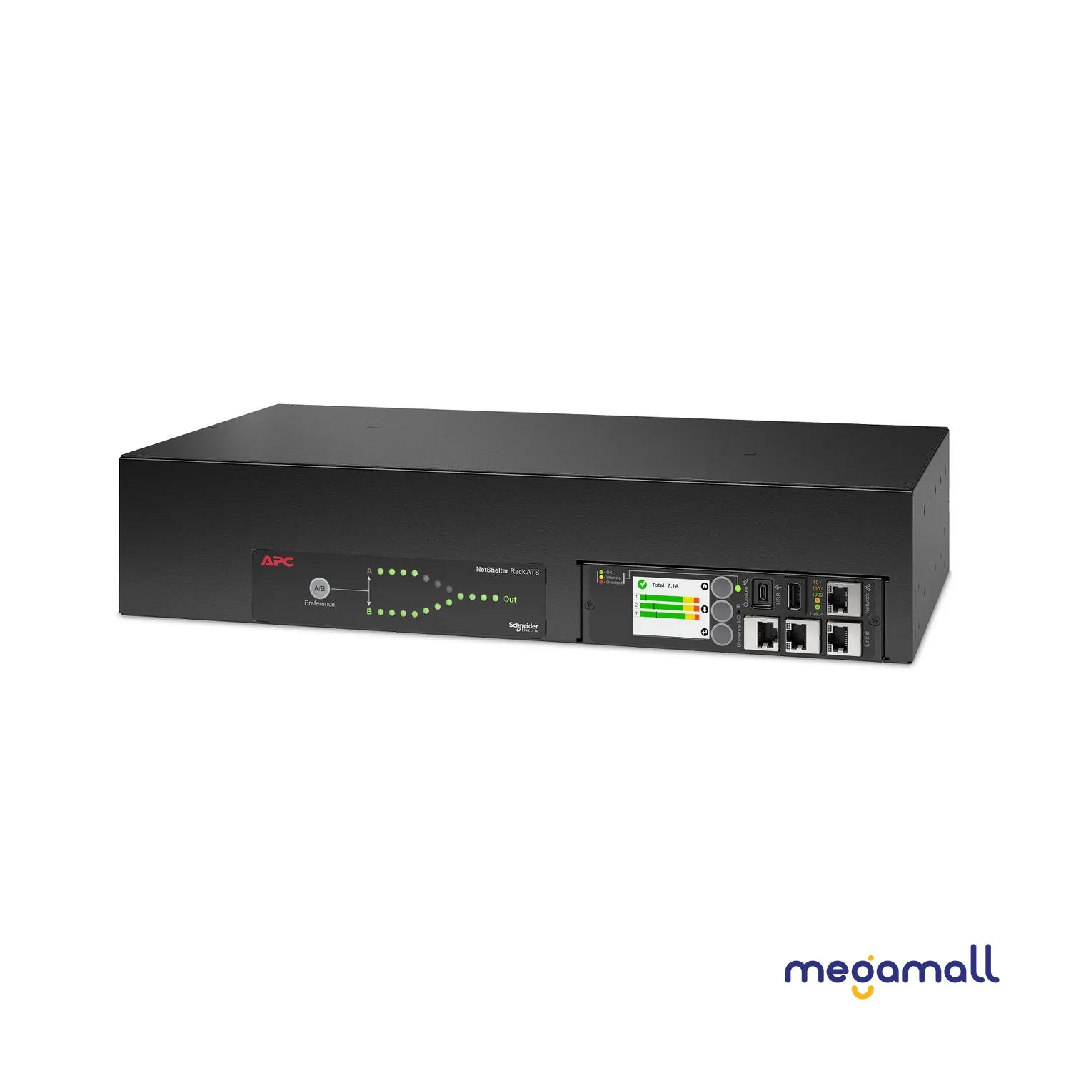 AP4423A - APC NetShelter Rack Automatic Transfer Switch, 1U, 16A, 230V, 2 C20 IN, 8 C13, 1 C19 OUT, 50/60Hz