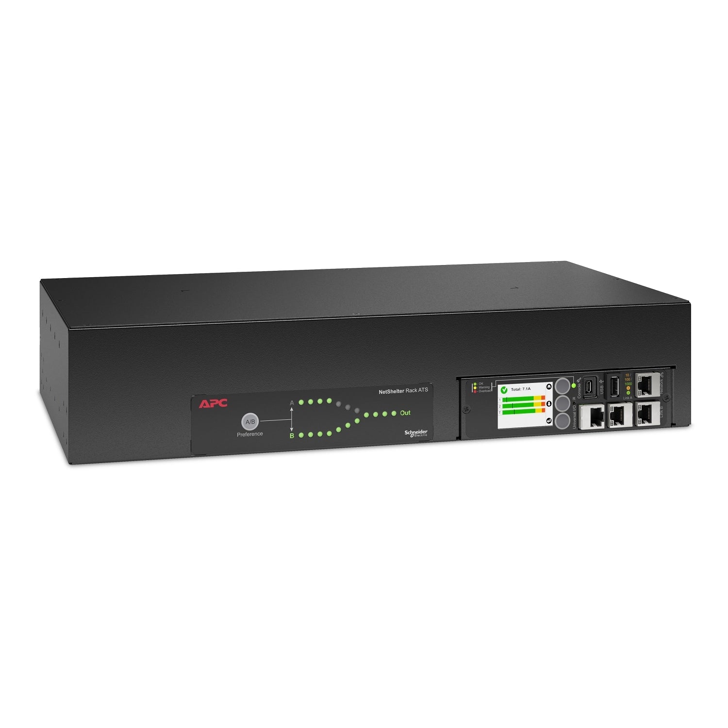 AP4424A - APC Netshelter Rack Automatic Transfer Switch, 2U, 32A, 230V, 2 IEC 309 IN, 16 C13, 2 C19 OUT, 50/60 Hz