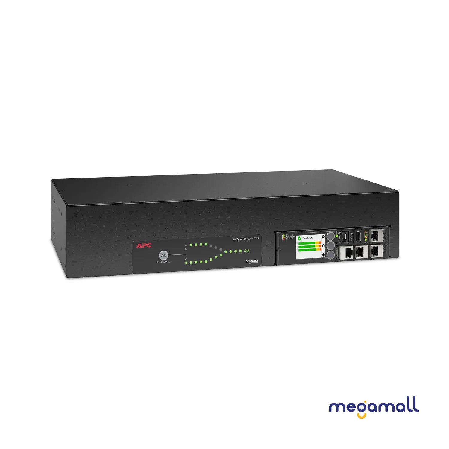 AP4423A - APC NetShelter Rack Automatic Transfer Switch, 1U, 16A, 230V, 2 C20 IN, 8 C13, 1 C19 OUT, 50/60Hz