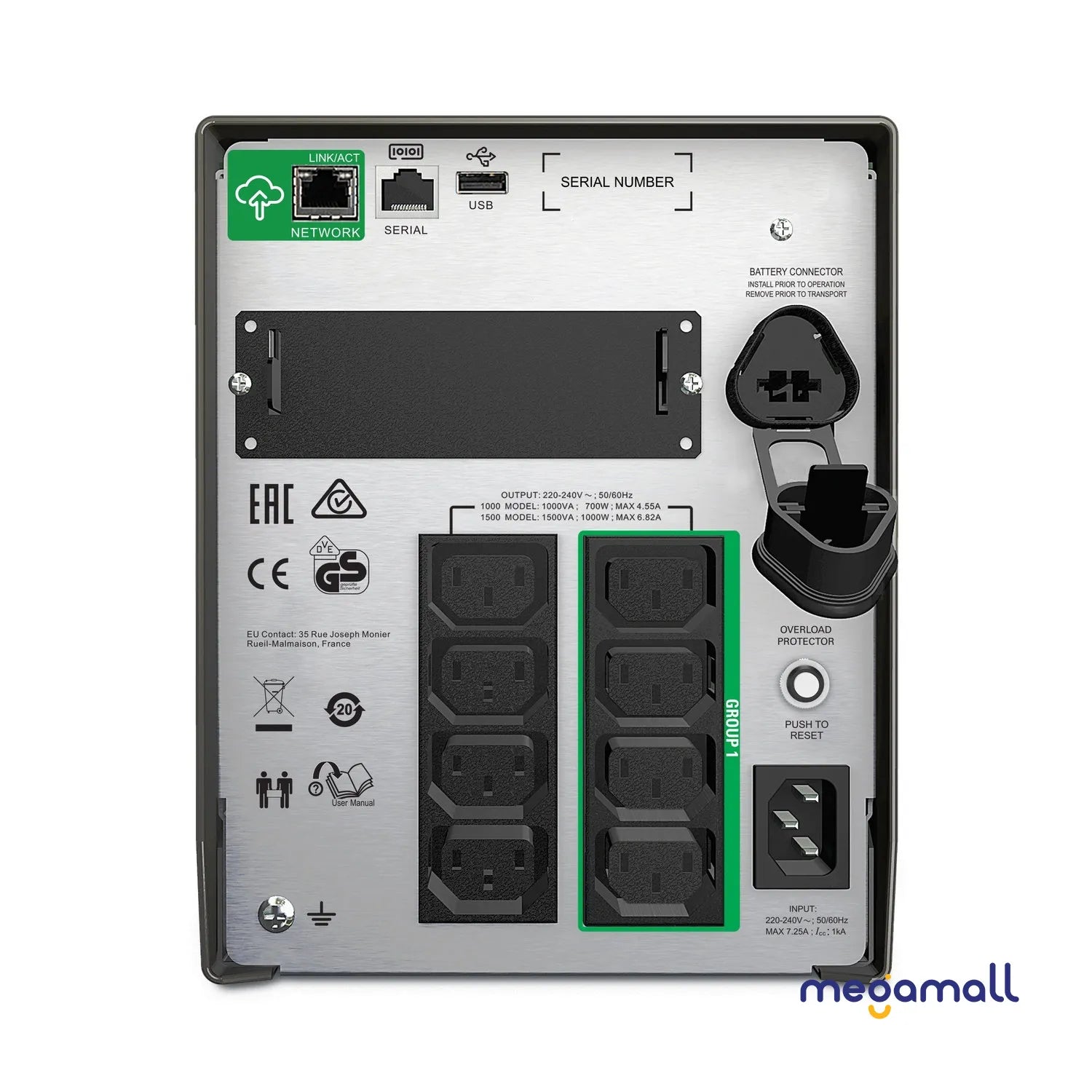 SMT1500IC - APC Smart-UPS, Line Interactive, 1500VA, Tower, 230V, 8x IEC C13 outlets, SmartConnect Port+SmartSlot, AVR, LCD