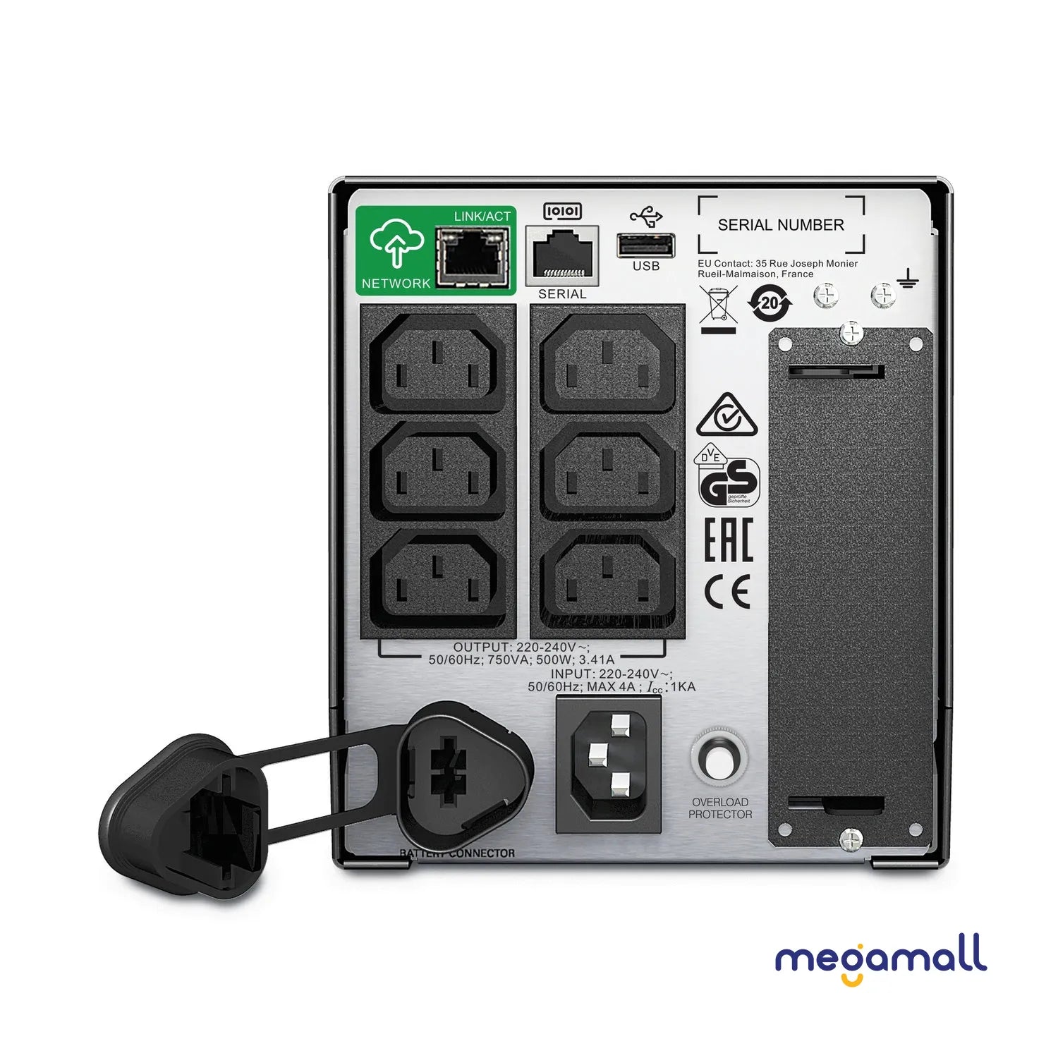 SMT750IC - APC Smart-UPS, Line Interactive, 750VA, Tower, 230V, 6x IEC C13 outlets, SmartConnect Port+SmartSlot, AVR, LCD